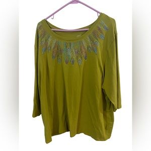 Rhinestone embellished green shirt 3x